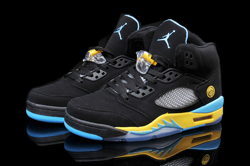 yellow and blue jordans 5