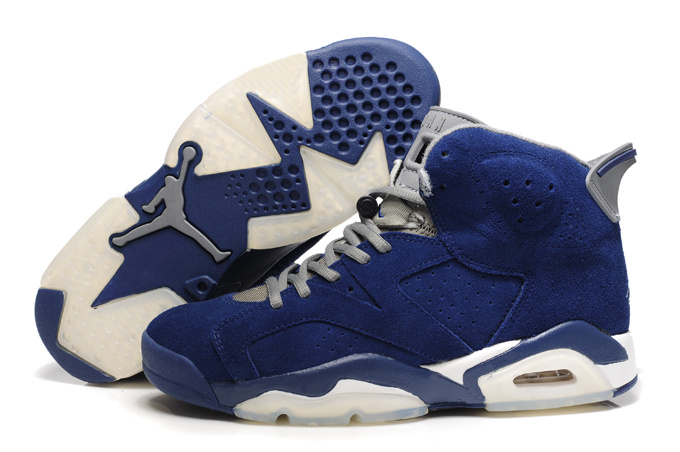 Original Air Jordan 6 Suede Blue White Shoes