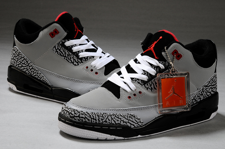 Real Air Jordan Retro 3 Grey Black White Shoes