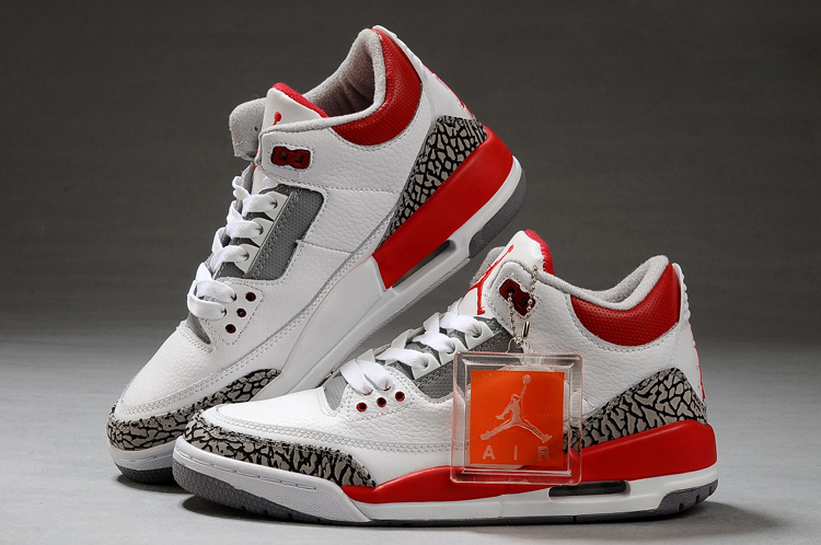 Real Air Jordan Retro 3 White Grey Red Shoes